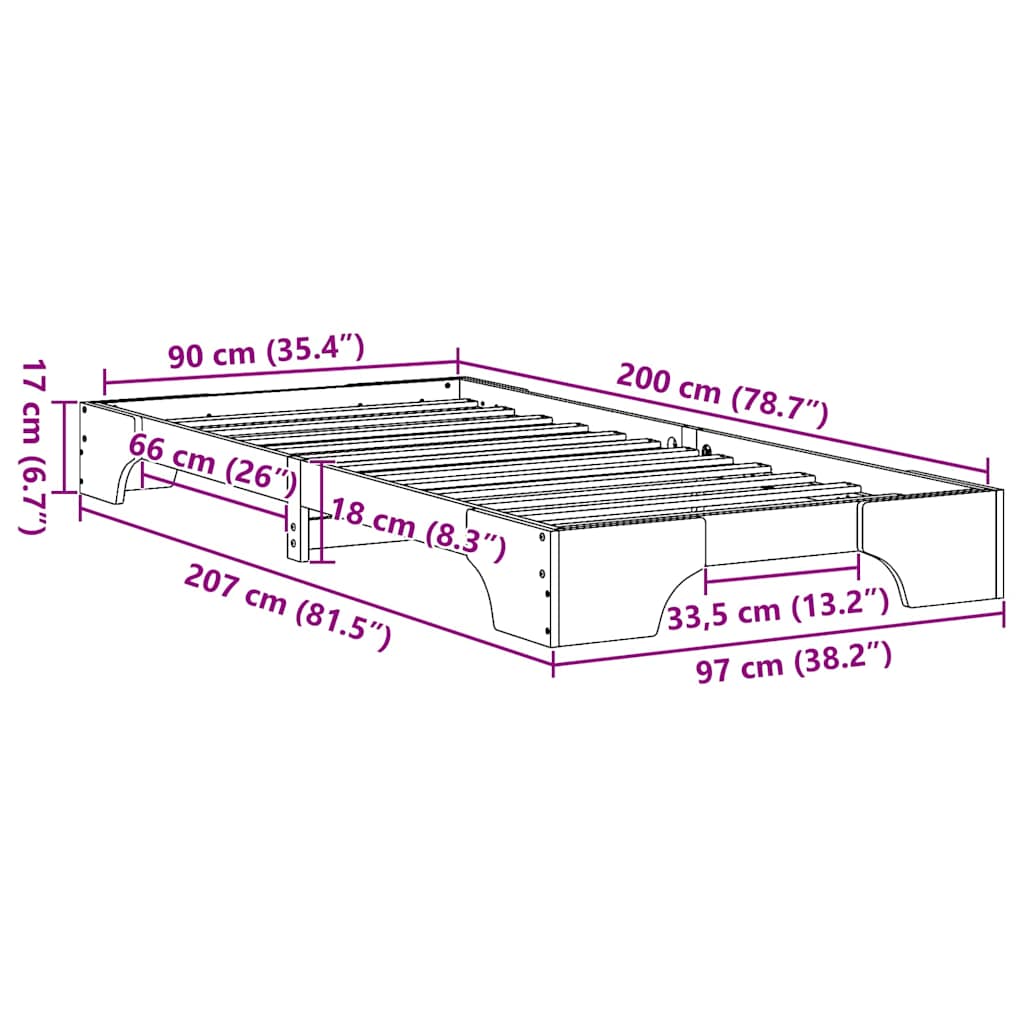 Struttura del letto Bianco 90 x 200 cm Pino massello