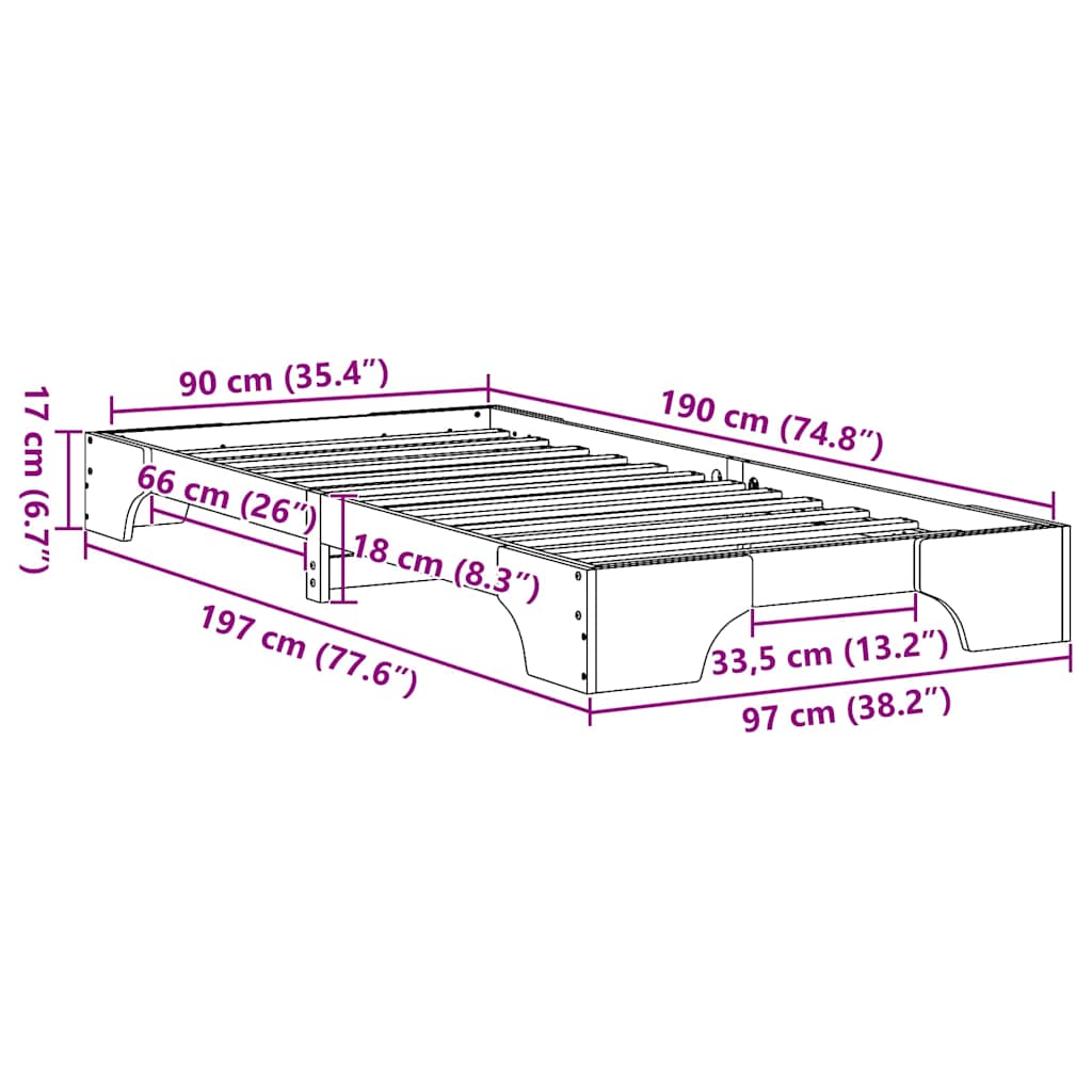 Struttura del letto Marrone cerato 90 x 190 cm Pino massello