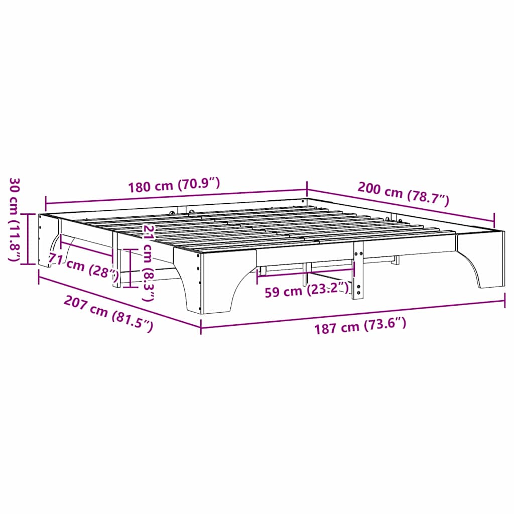 Struttura del letto Bianco 180 x 200 cm Pino massello