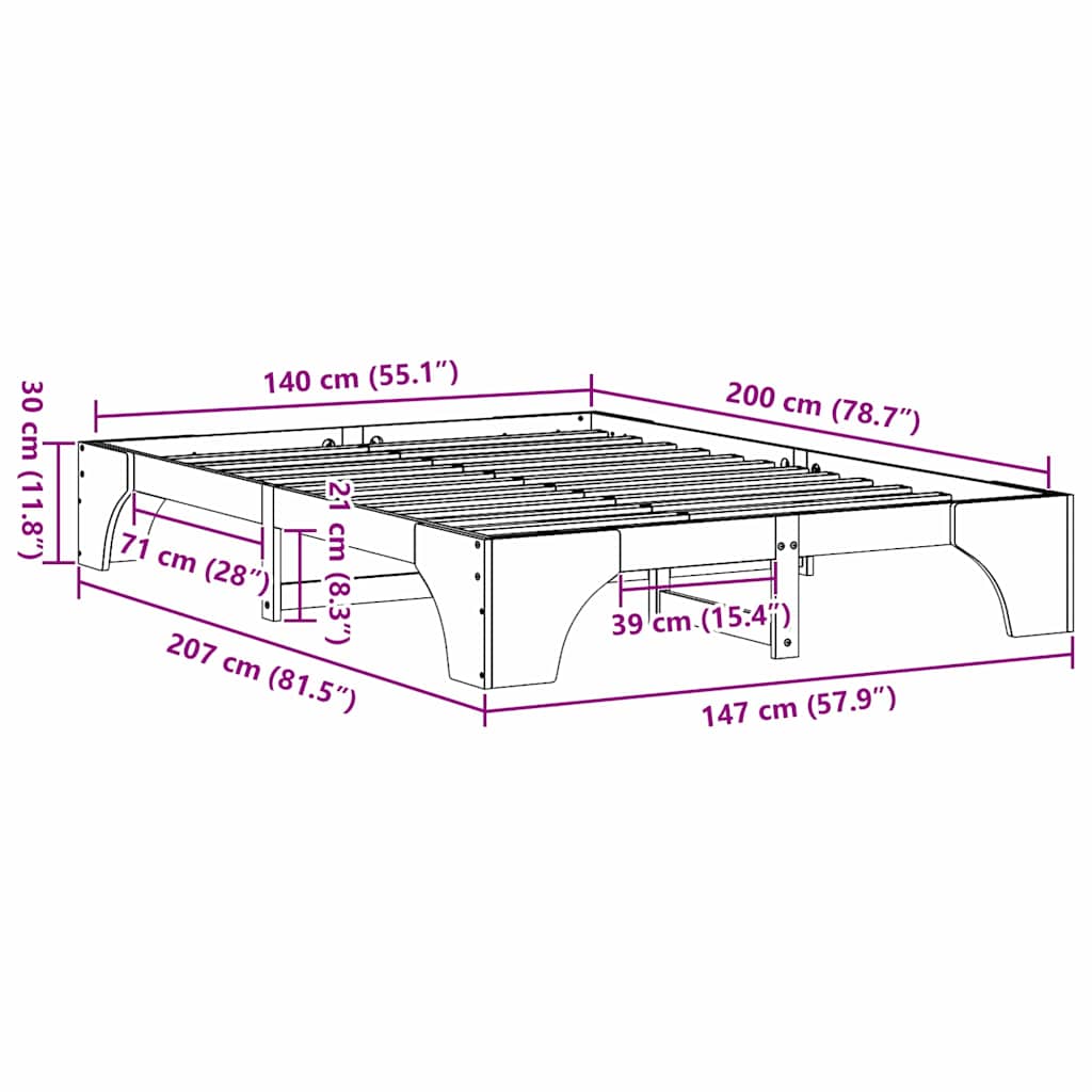 Struttura del letto Bianco 140 x 200 cm Pino massello