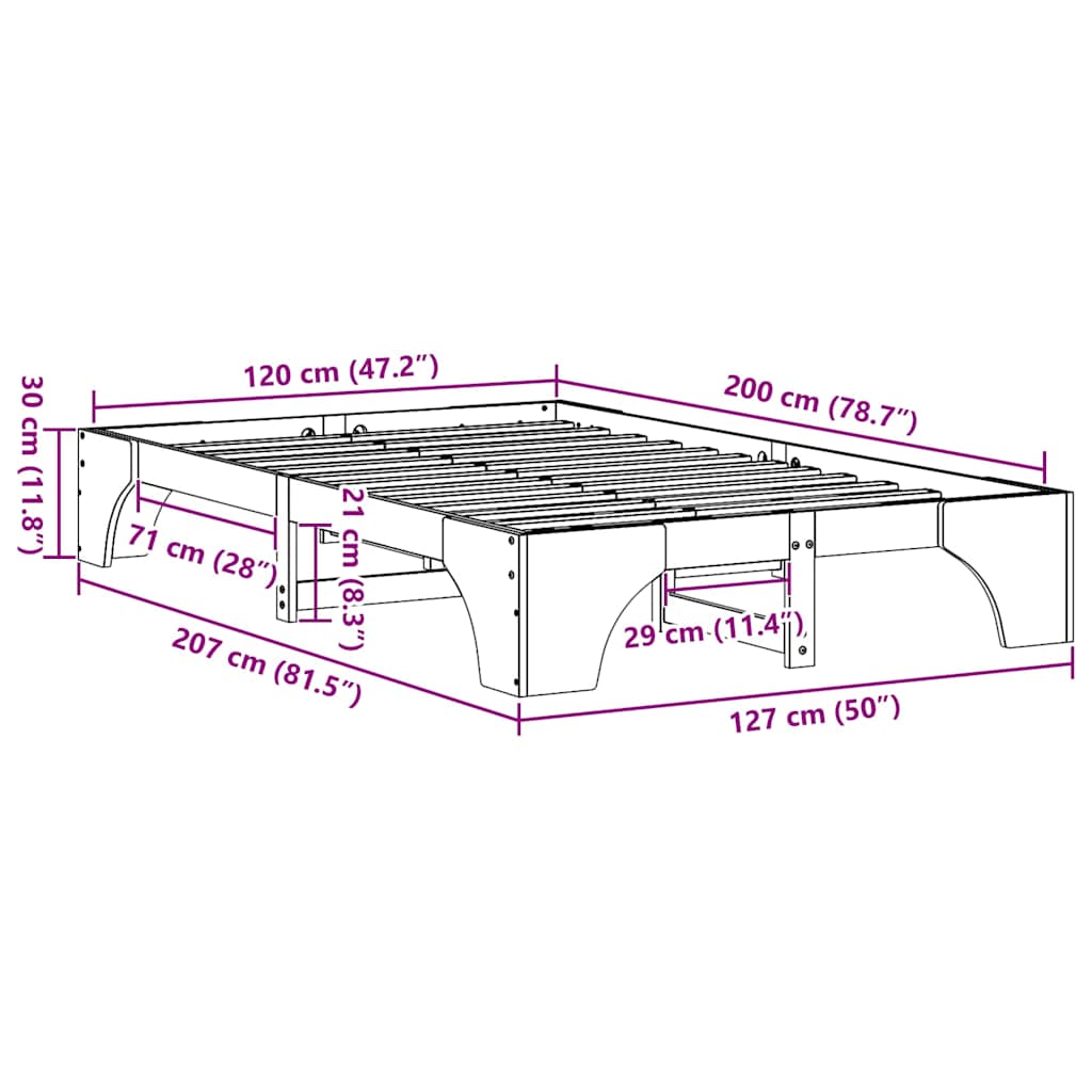 Struttura del letto Marrone cerato 120 x 200 cm Pino massello