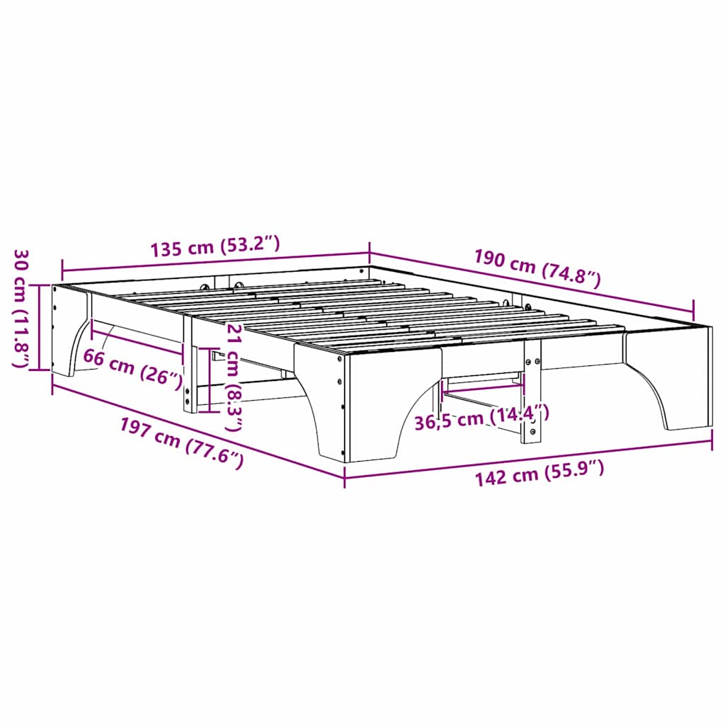 Struttura del letto Marrone cerato 135 x 190 cm Pino massello