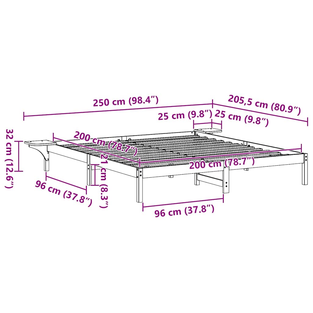 Struttura del letto Naturale 200 x 200 cm Pino massello