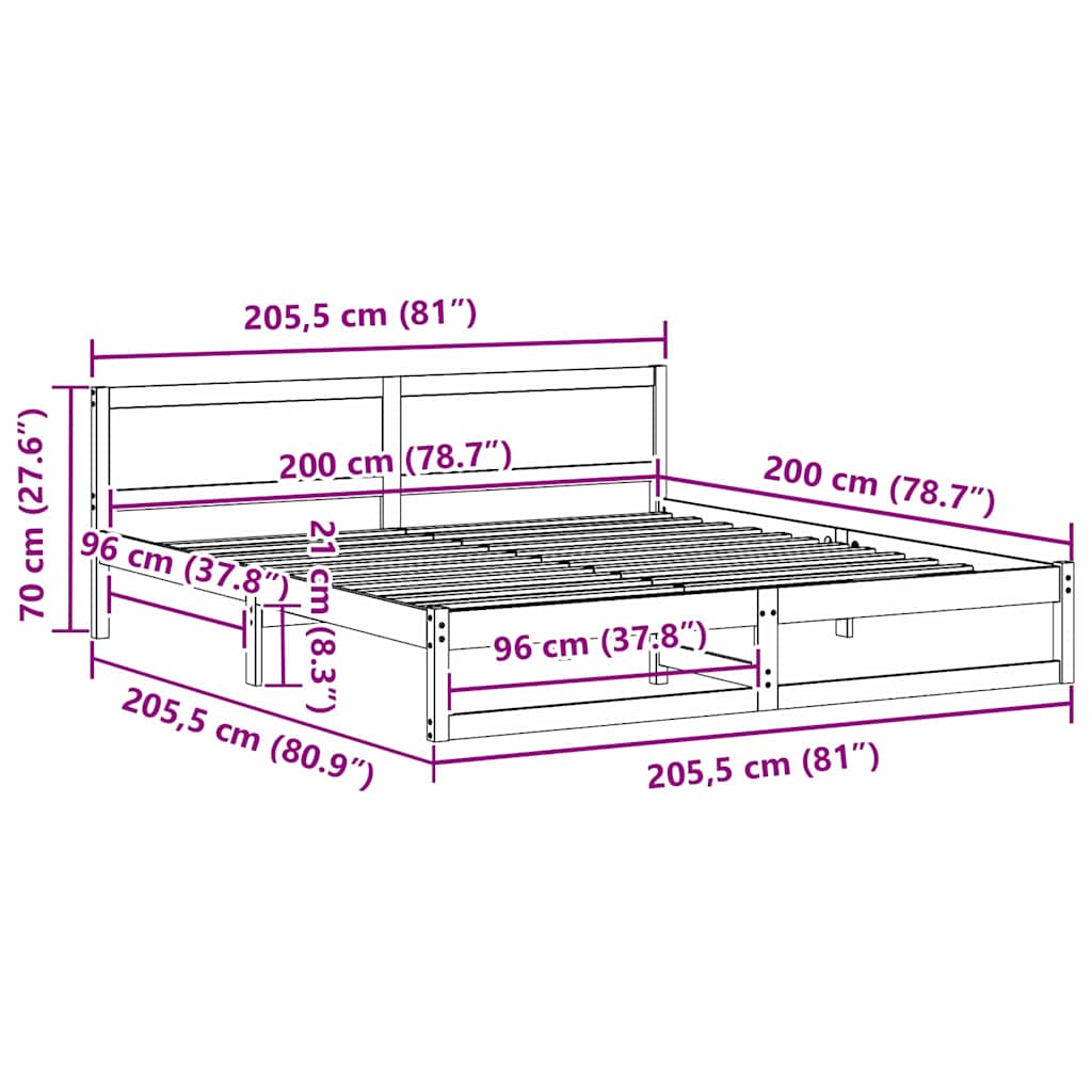 Struttura del letto Bianco 200 x 200 cm Pino massello