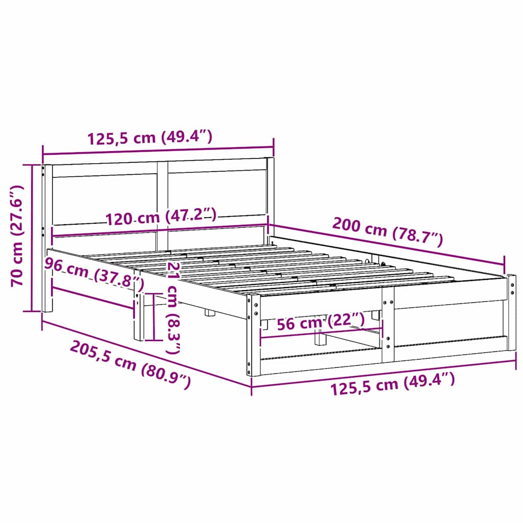 Struttura del letto Bianco 120 x 200 cm Pino massello | homemem39