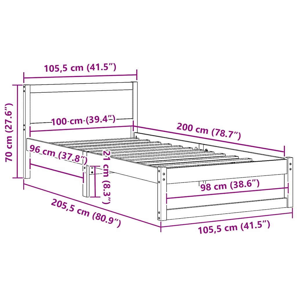 Struttura del letto Naturale 100 x 200 cm Pino massello | homemem39