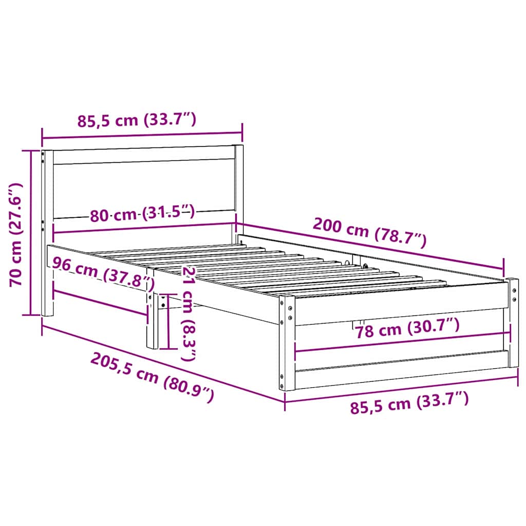Struttura del letto Bianco 80 x 200 cm Legno massello di pino