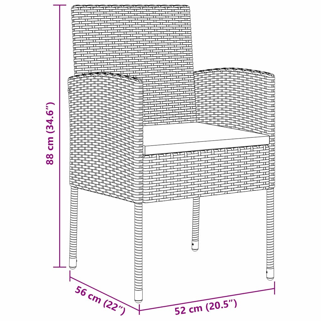Set da Pranzo per Giardino con cuscino 3 pcs Grigio polyrattan | homemem39