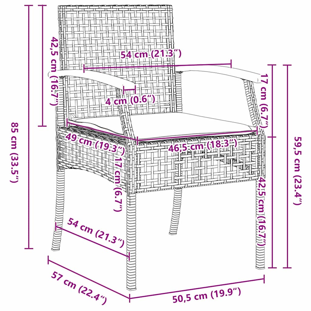 Set da Pranzo per Giardino 3 pcs Beige e Nero Rattan | homemem39