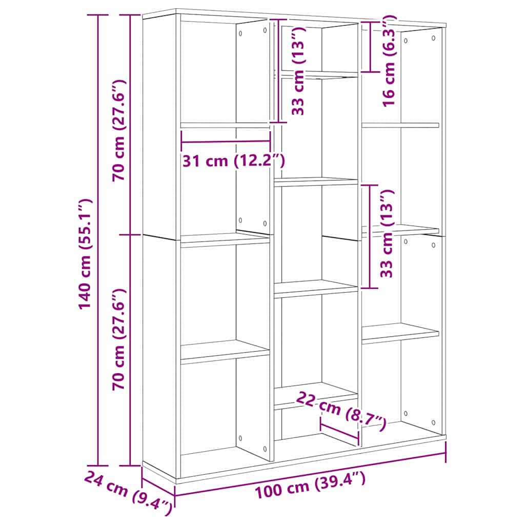 Divider per stanze Rovere nero 100 x 24 x 140 cm