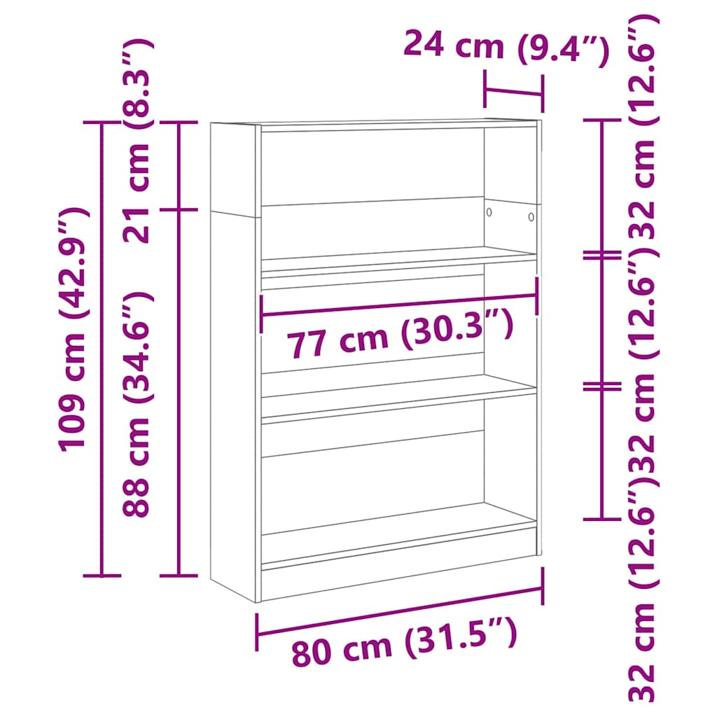 Libreria Rovere nero 80 x 24 x 109 cm Legno multistrato