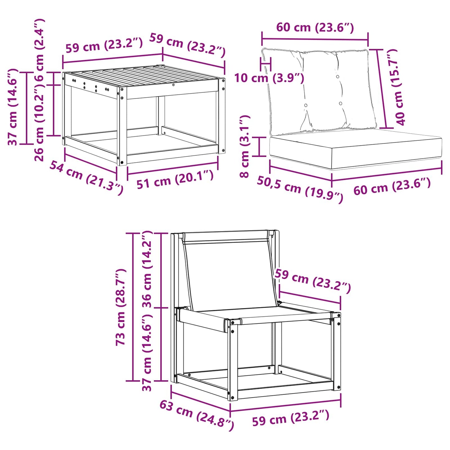 Set di divani da esterno con cuscino 7 pcs Naturale e Nero | homemem39