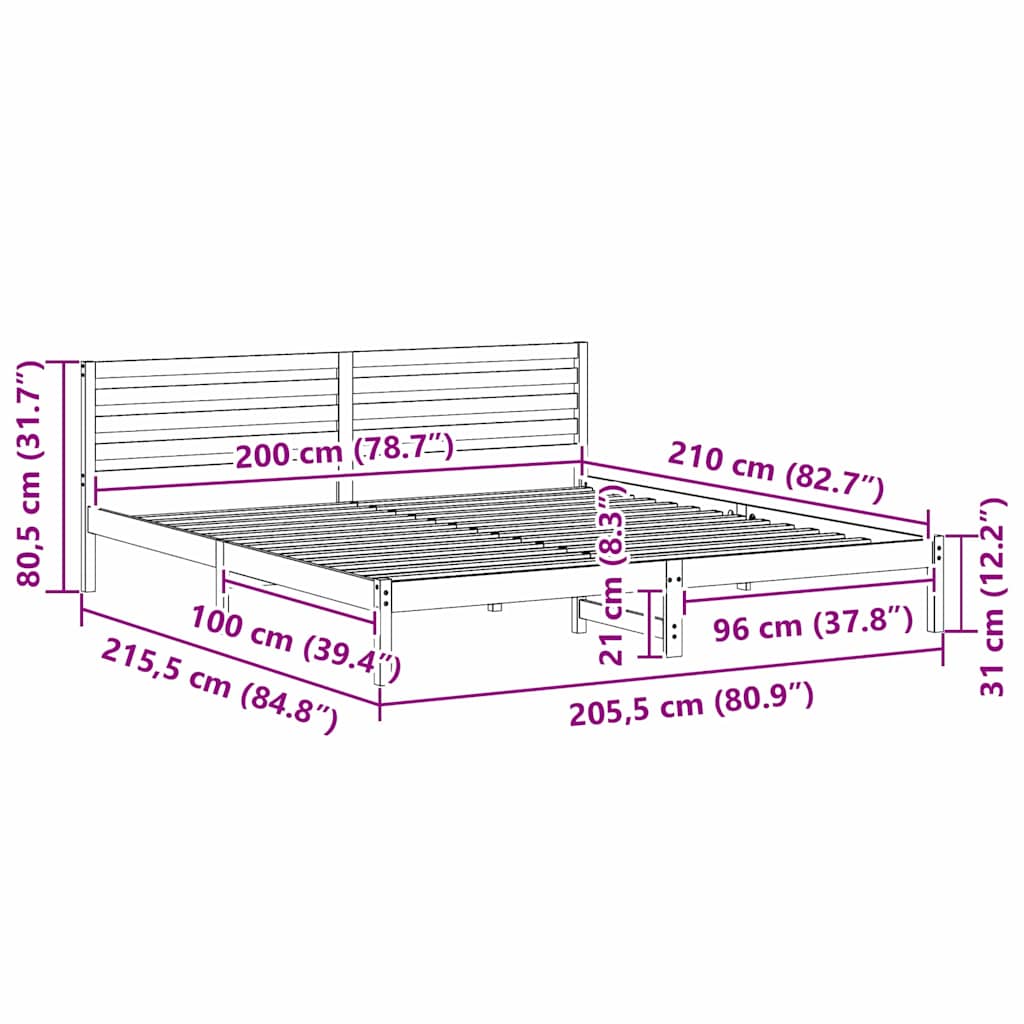 Struttura del letto Marrone 200 x 210 cm Pino massello