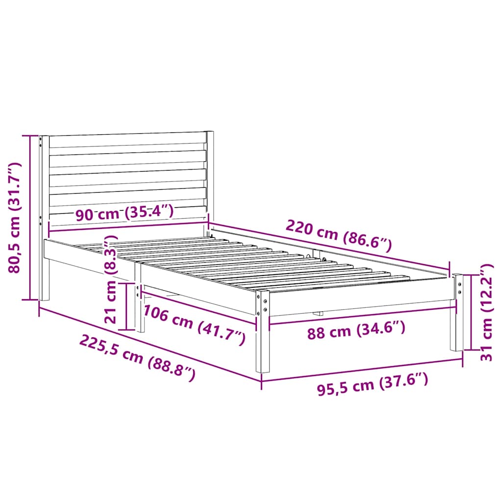 Struttura del letto Marrone cerato 90 x 220 cm Pino massello | homemem39