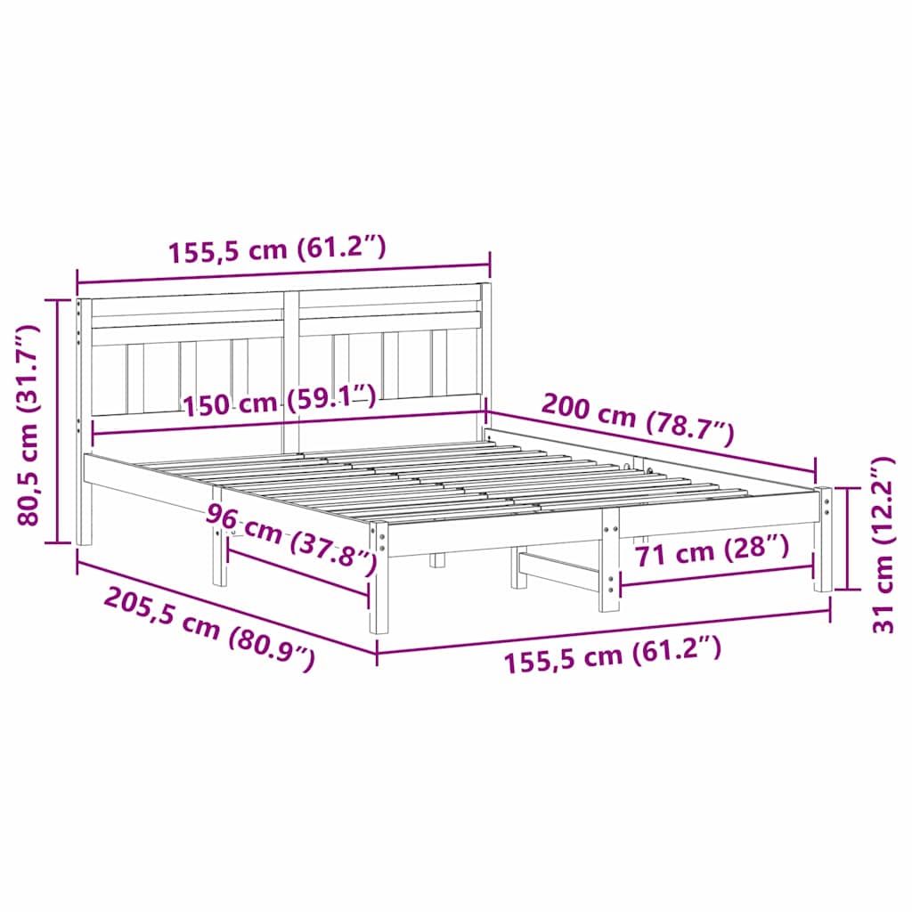Struttura del letto Bianco 150 x 200 cm Pino massello | homemem39
