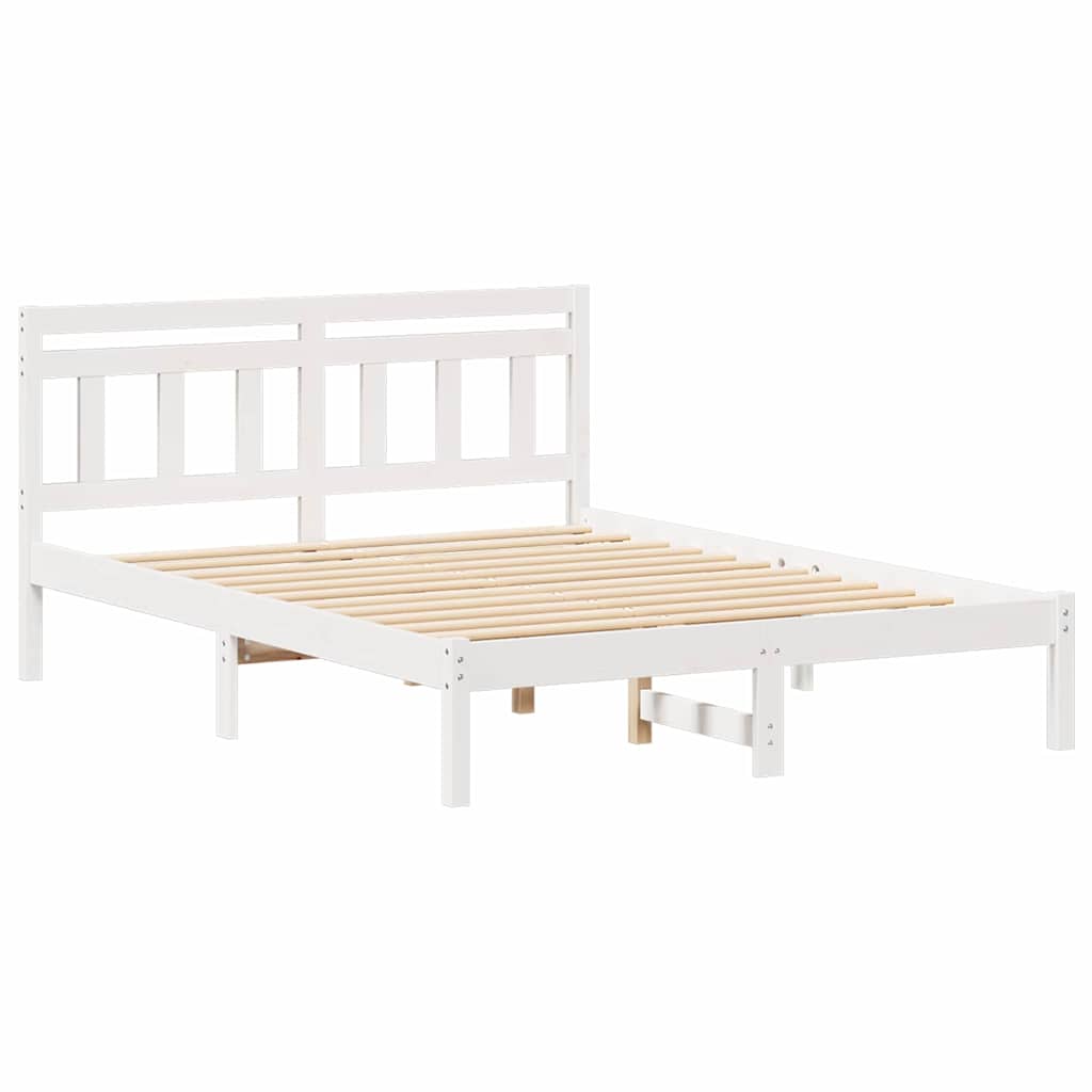 Struttura del letto con testiera Bianco Legno di pino