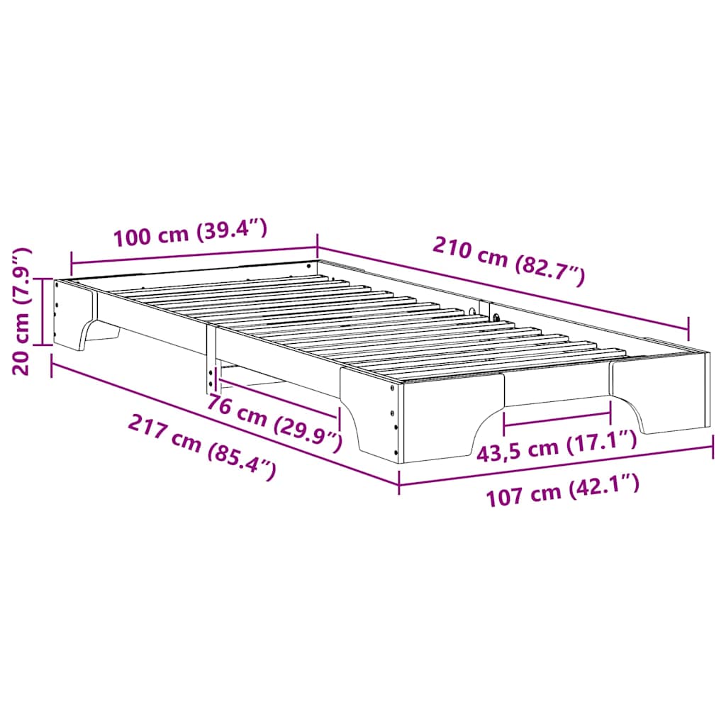 Struttura del letto Marrone 100 x 210 cm Pino massello | homemem39