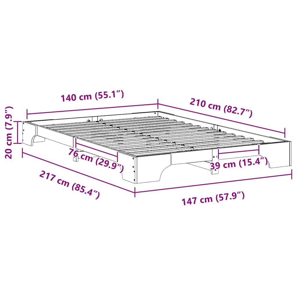 Struttura del letto Bianco 140 x 210 cm Pino massello | homemem39