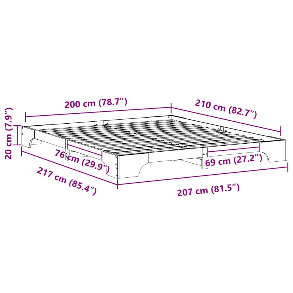 Struttura del letto Marrone 200 x 210 cm Pino massello | homemem39