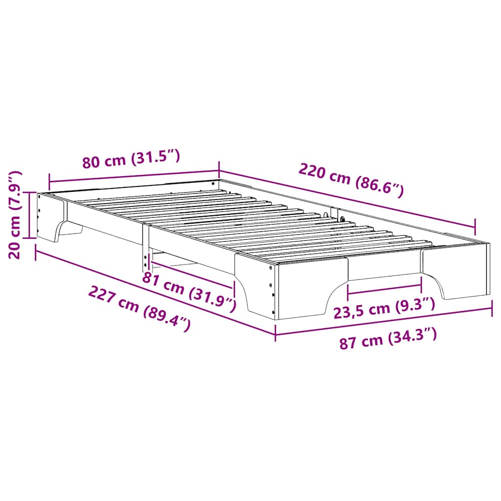 Struttura del letto Marrone 80 x 220 cm Pino massello | homemem39