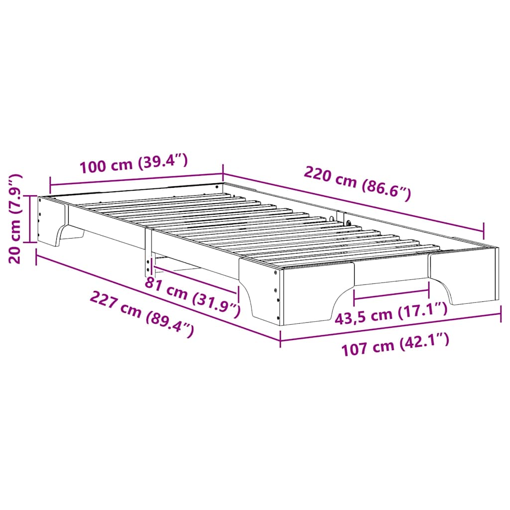 Struttura del letto Bianco 100 x 220 cm Pino massello | homemem39