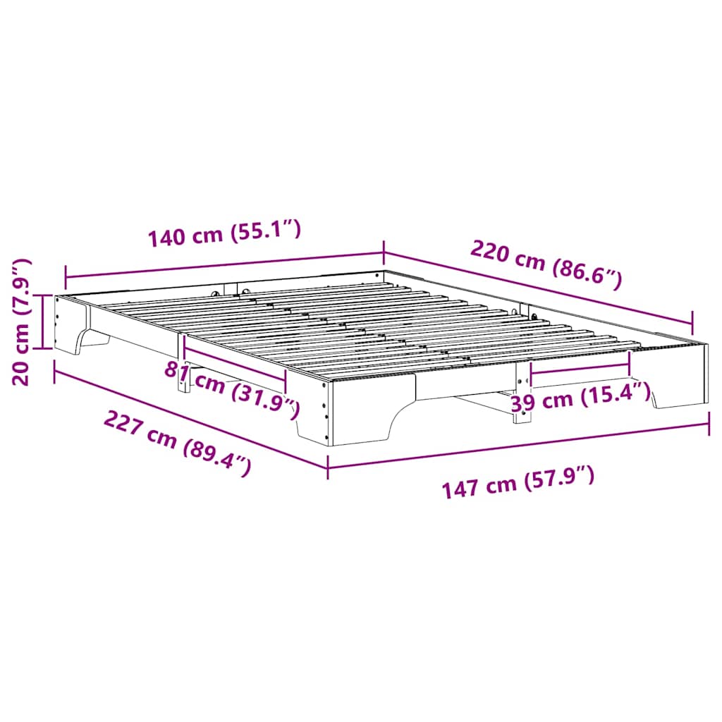 Struttura del letto Marrone 140 x 220 cm Pino massello | homemem39