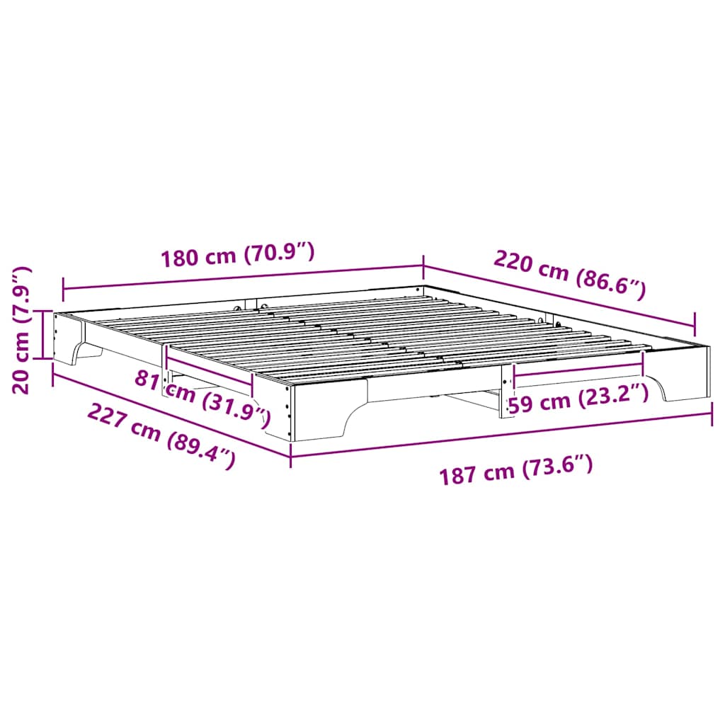 Struttura del letto Marrone 180 x 220 cm Pino massello | homemem39
