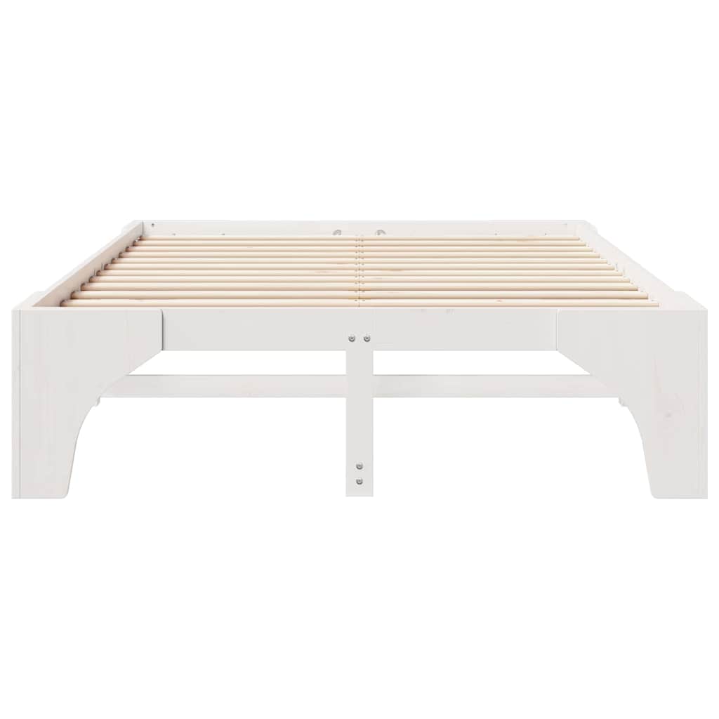 Struttura letto a terra Bianco Legno di pino massello