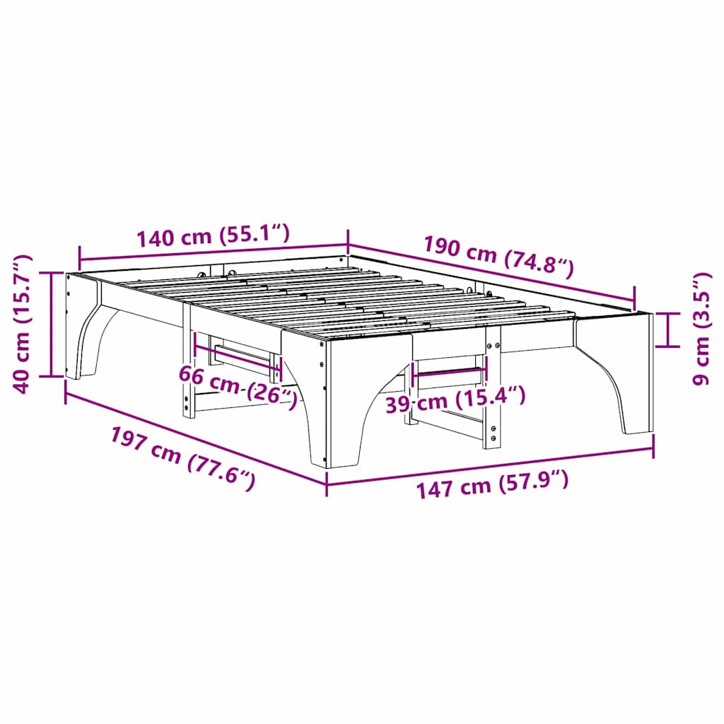 Struttura del letto Bianco 140 x 190 cm Pino massello