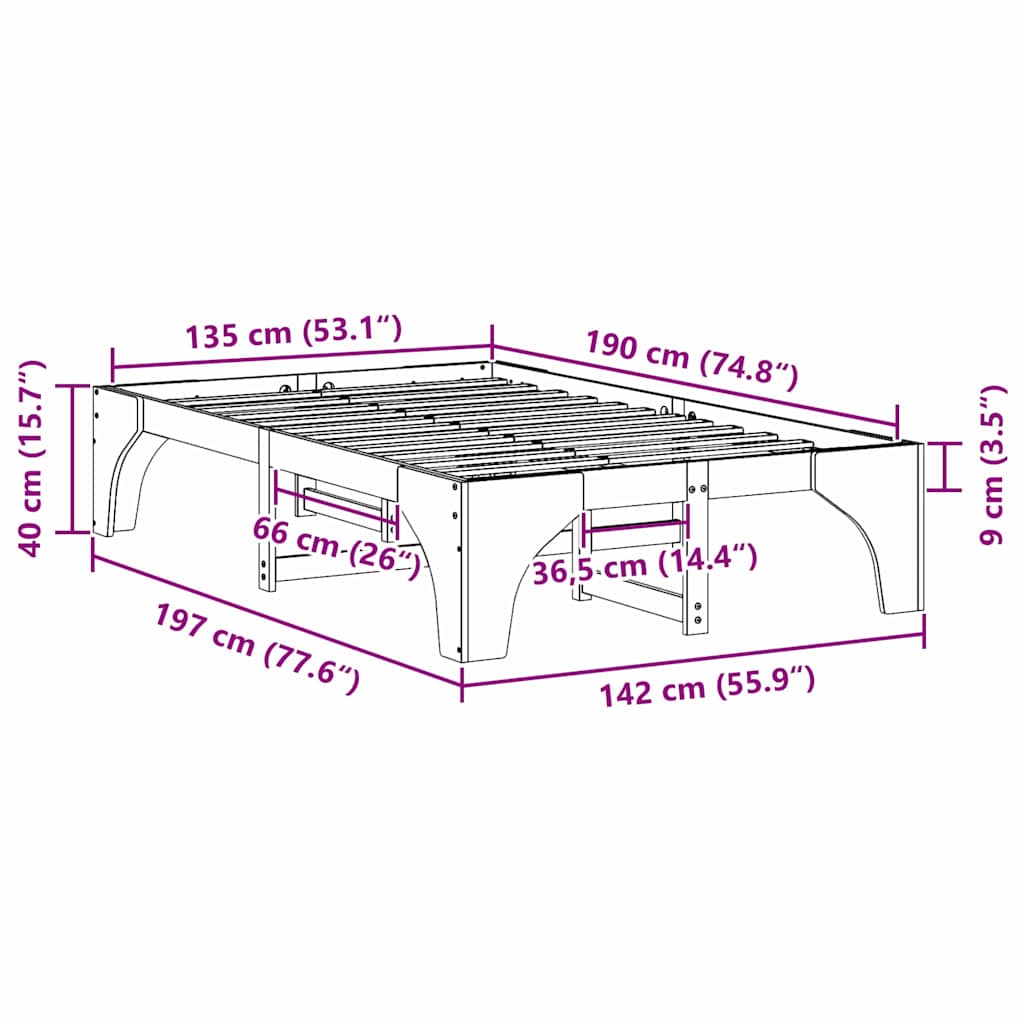 Struttura letto a terra Marrone 135 x 190 cm Legno di pino