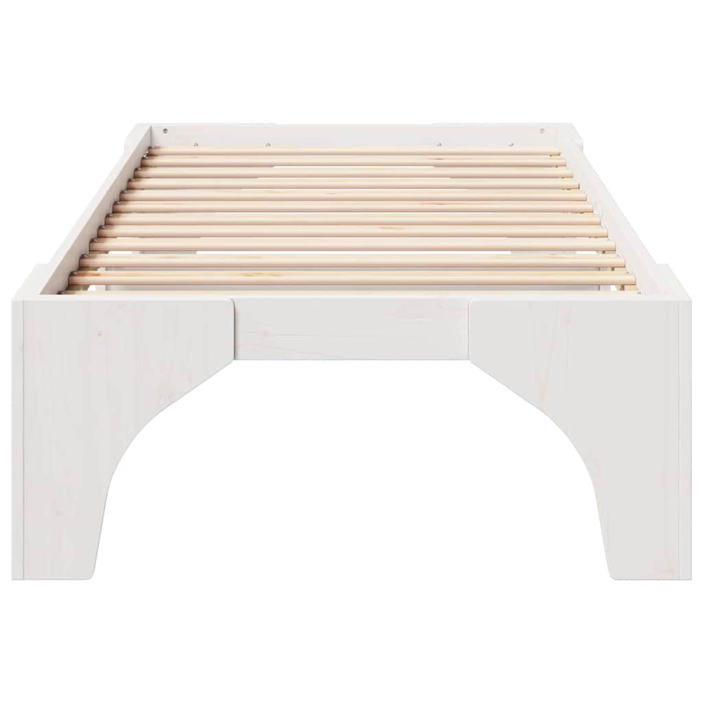 Struttura letto a terra Bianco Legno di pino massello