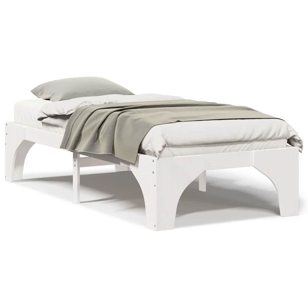 Struttura letto a terra Bianco Legno di pino massello