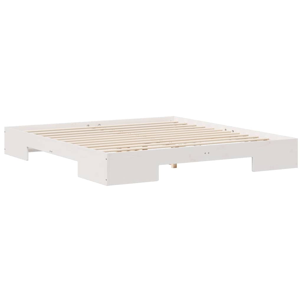 Struttura letto a terra Bianco Legno di pino massello