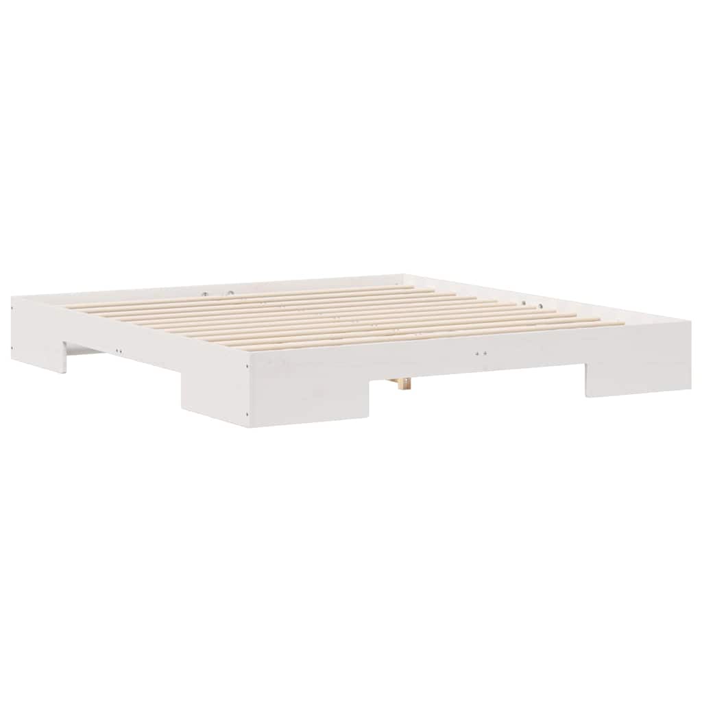 Struttura letto a terra Bianco Legno di pino massello