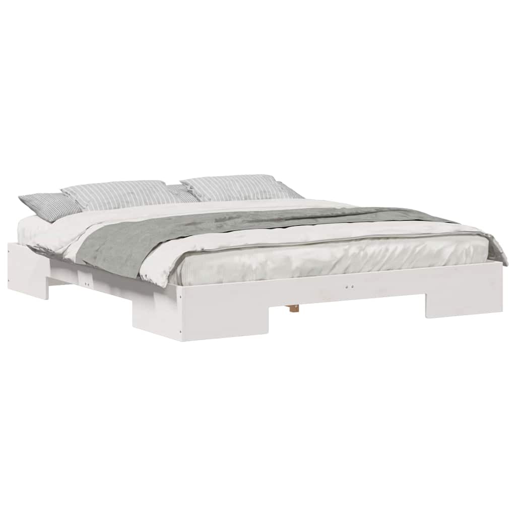 Struttura letto a terra Bianco Legno di pino massello
