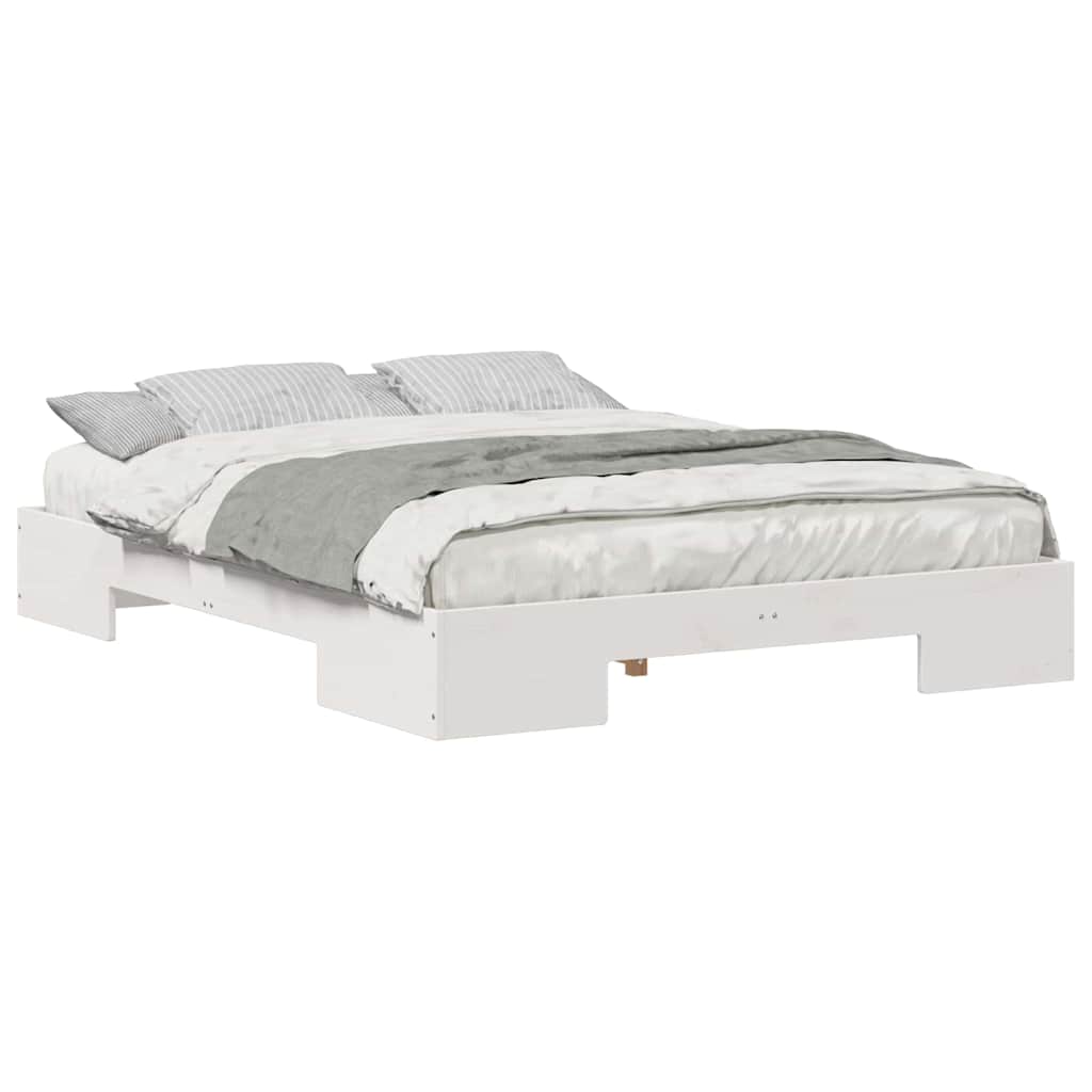 Struttura letto a terra Bianco Legno di pino massello