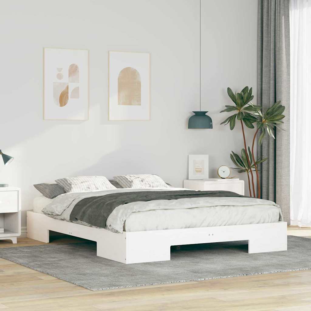 Struttura letto a terra Bianco Legno di pino massello