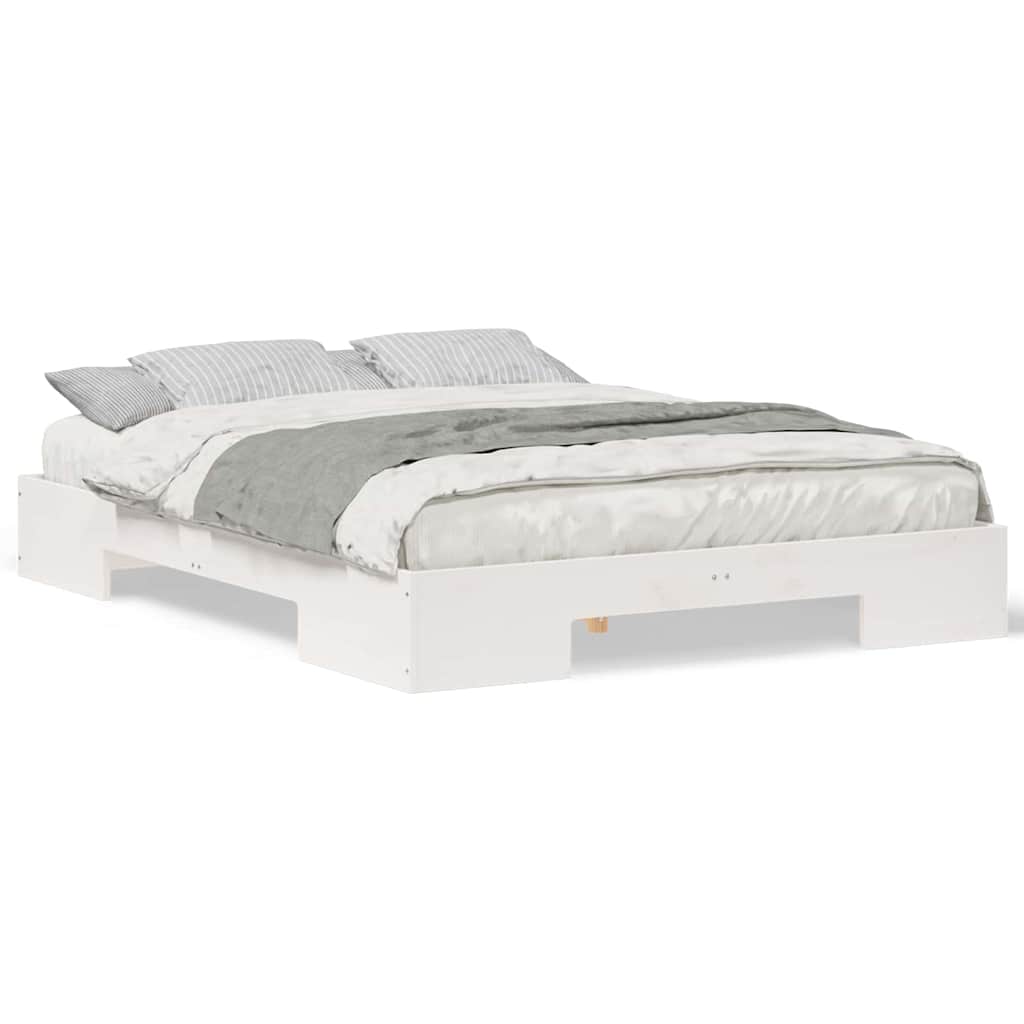 Struttura letto a terra Bianco Legno di pino massello