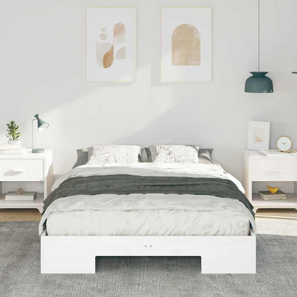Struttura letto a terra Bianco Legno di pino massello
