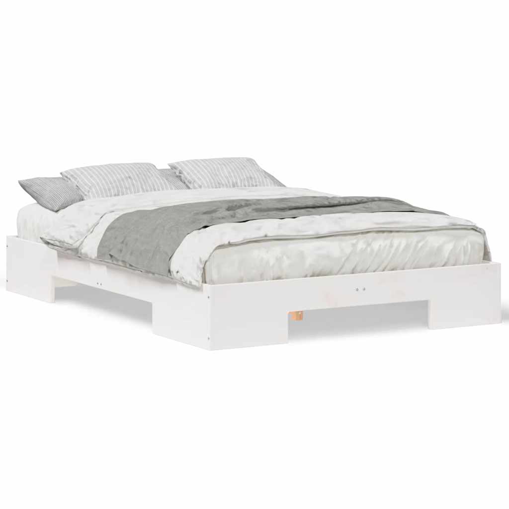 Struttura letto a terra Bianco Legno di pino massello