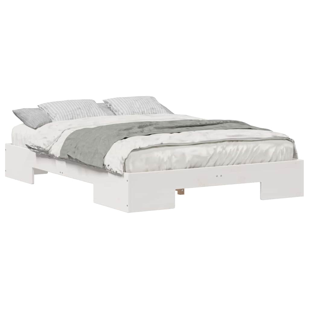 Struttura letto a terra Bianco Legno di pino massello