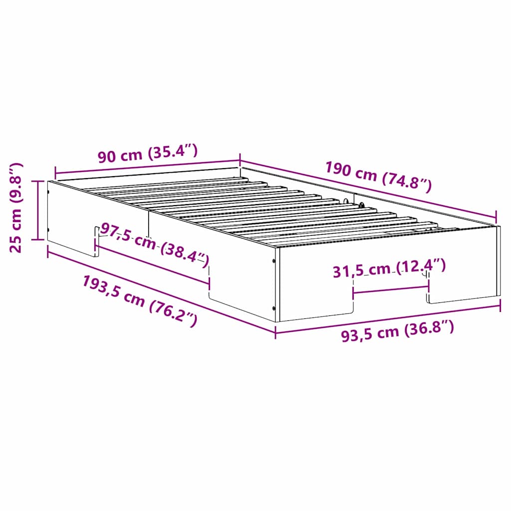 Struttura letto a terra con archiviazione Marrone 90 x 190 cm