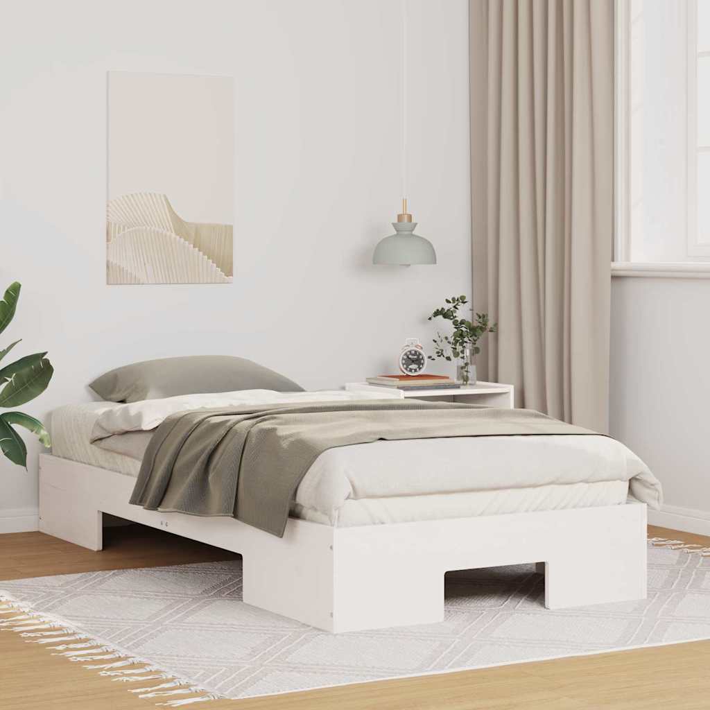 Struttura letto a terra Bianco Legno di pino massello