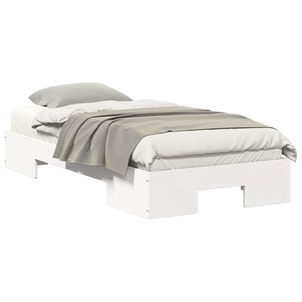 Struttura letto a terra Bianco Legno di pino massello