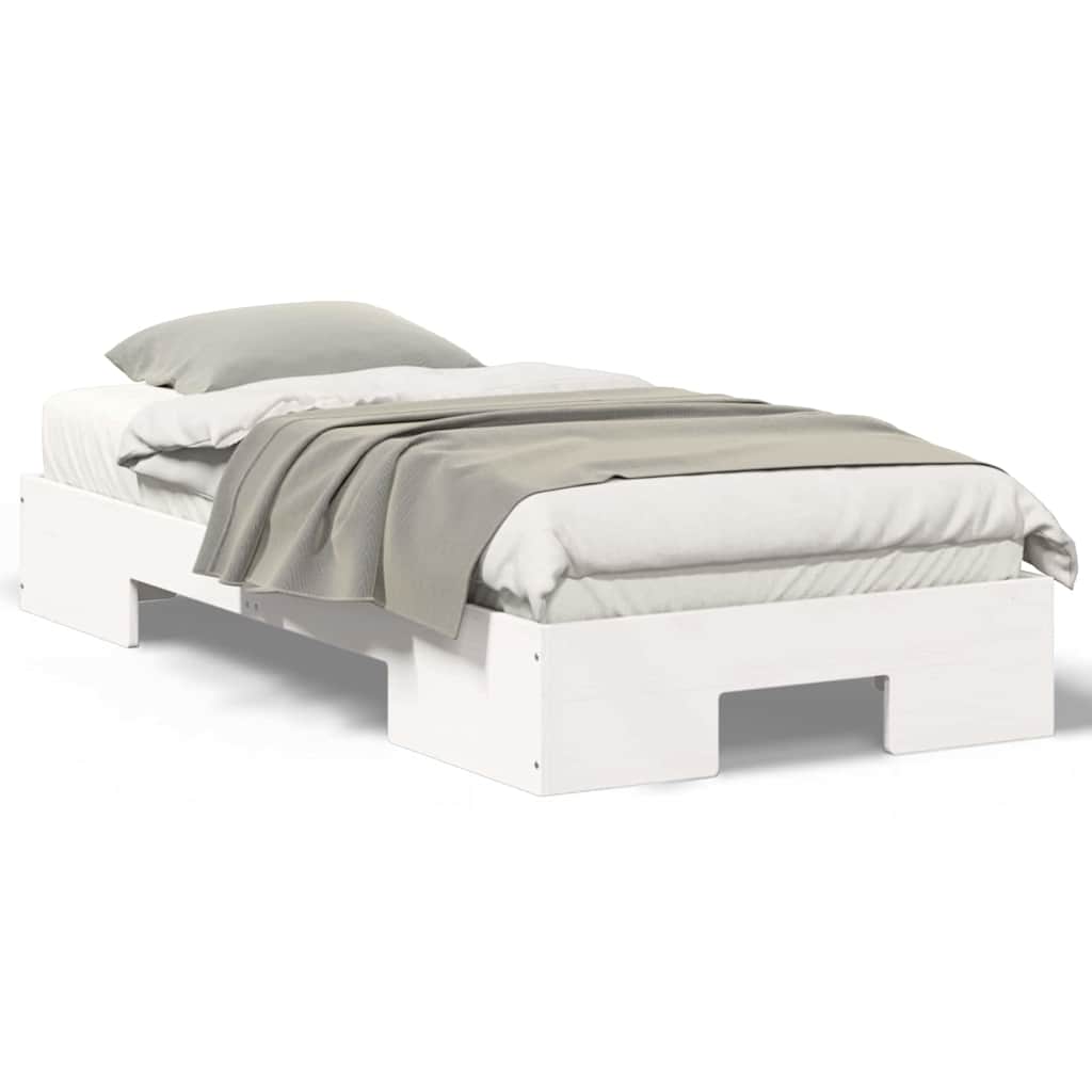 Struttura letto a terra Bianco Legno di pino massello