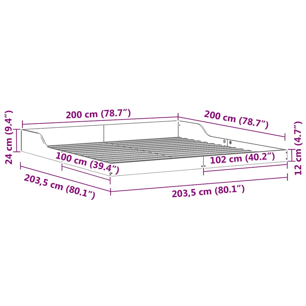Struttura del letto Marrone cerato 200 x 200 cm Pino massello