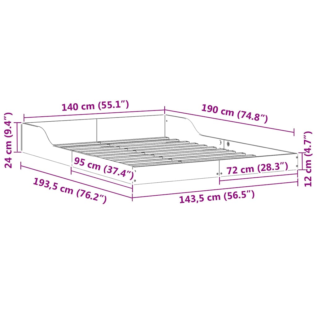 Struttura del letto Marrone cerato 140 x 190 cm Pino massello | homemem39