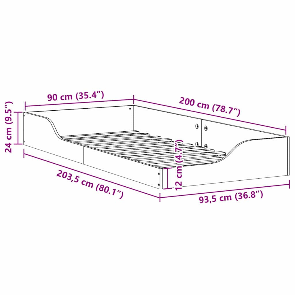 Struttura del letto Bianco 90 x 200 cm Pino massello | homemem39