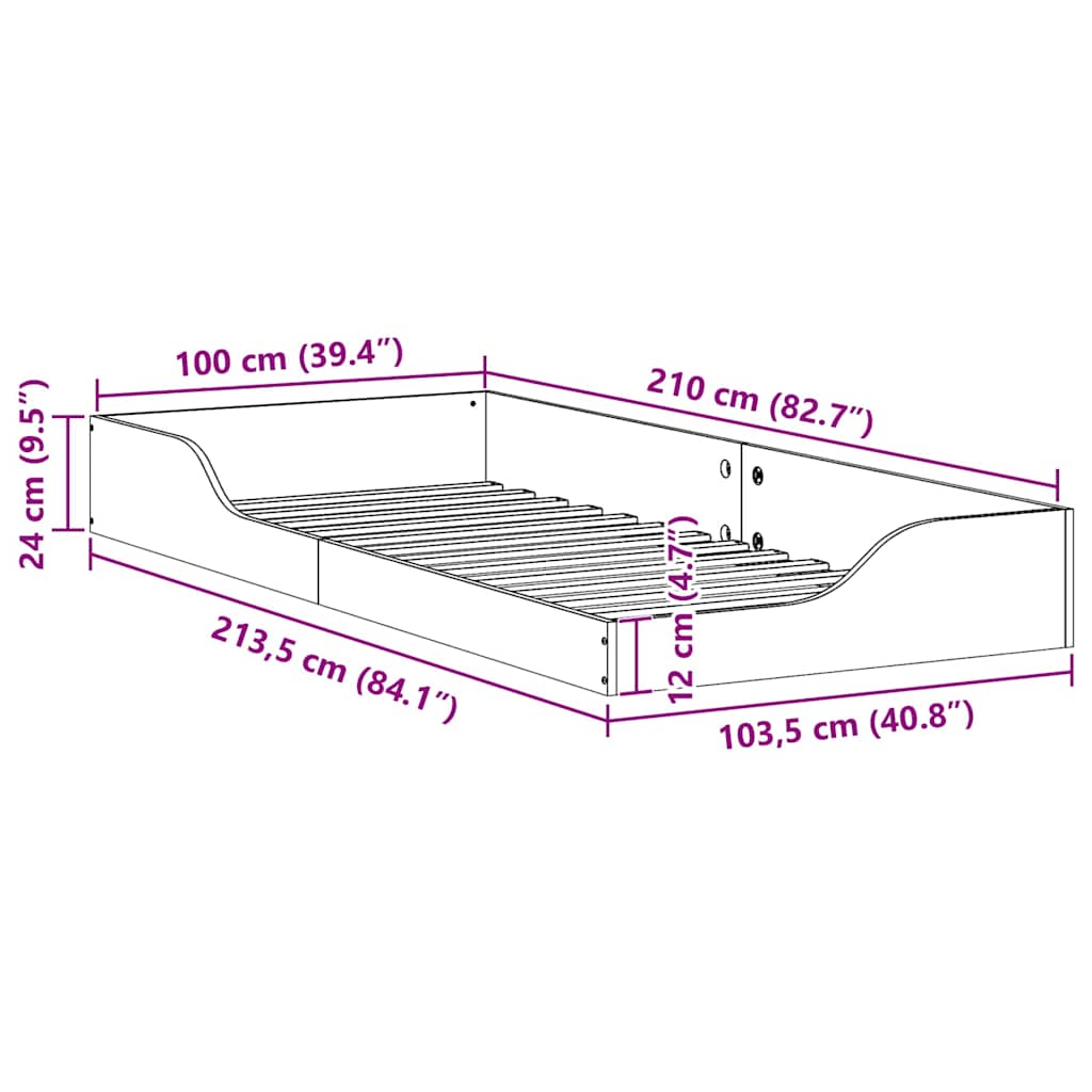 Struttura letto a terra Marrone 100 x 210 cm