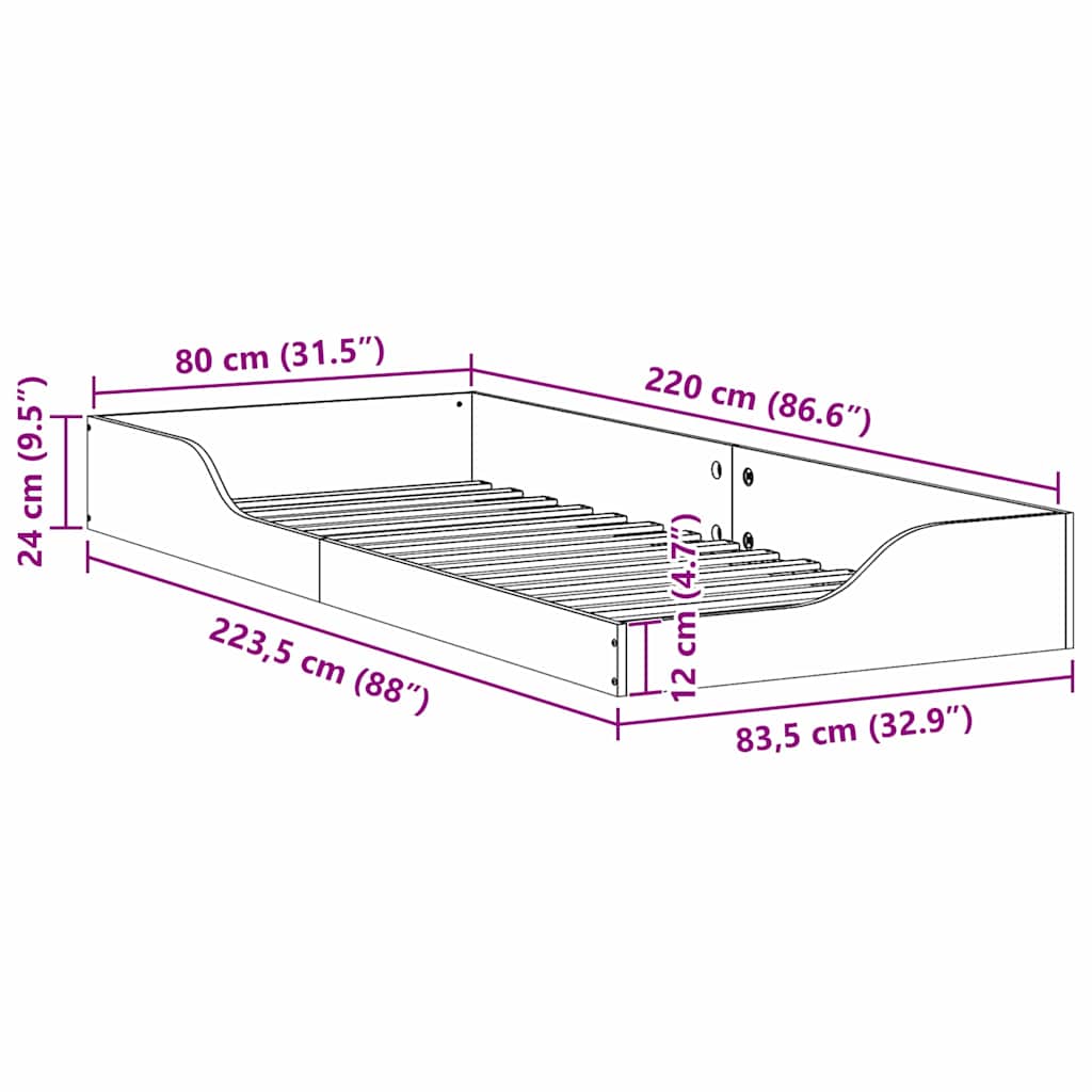 Struttura del letto Marrone cerato 80 x 220 cm Pino massello